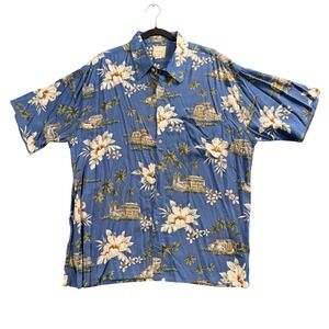 Tropical Hawaiian Shirt XL Blue Rayon Cruise Beach Resort Coastal Dad Saddlebred